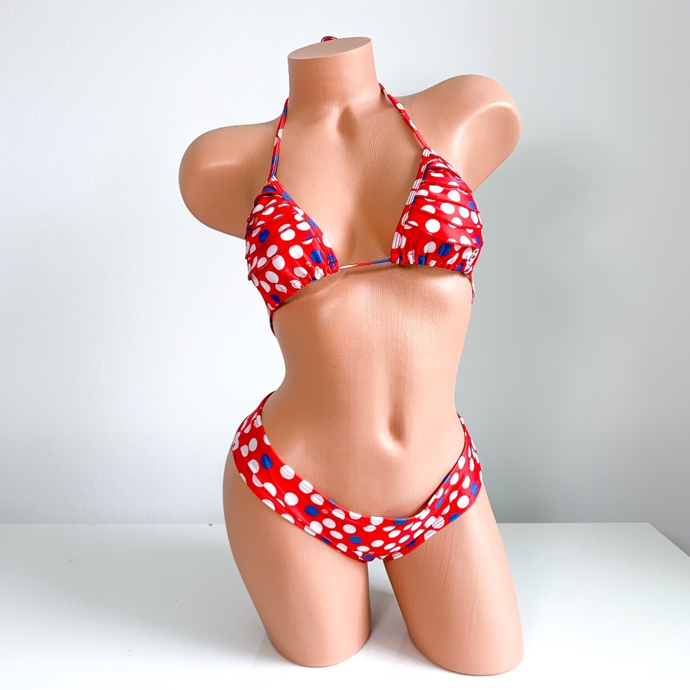Rip Curl Red Polka Dot Triangle Bikini Set Small - image 3